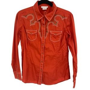 Ariat Womens M Western rust long sleeve pearl snap stud embroidered shirt Orange